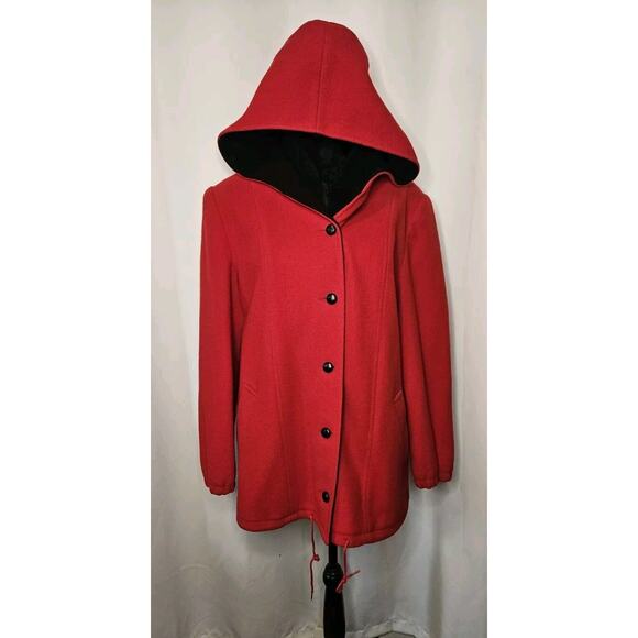 Authentic Mackintosh Vest Coat Wool Size 12 Vintage Made USA Hooded Red/Black - Picture 1 of 14